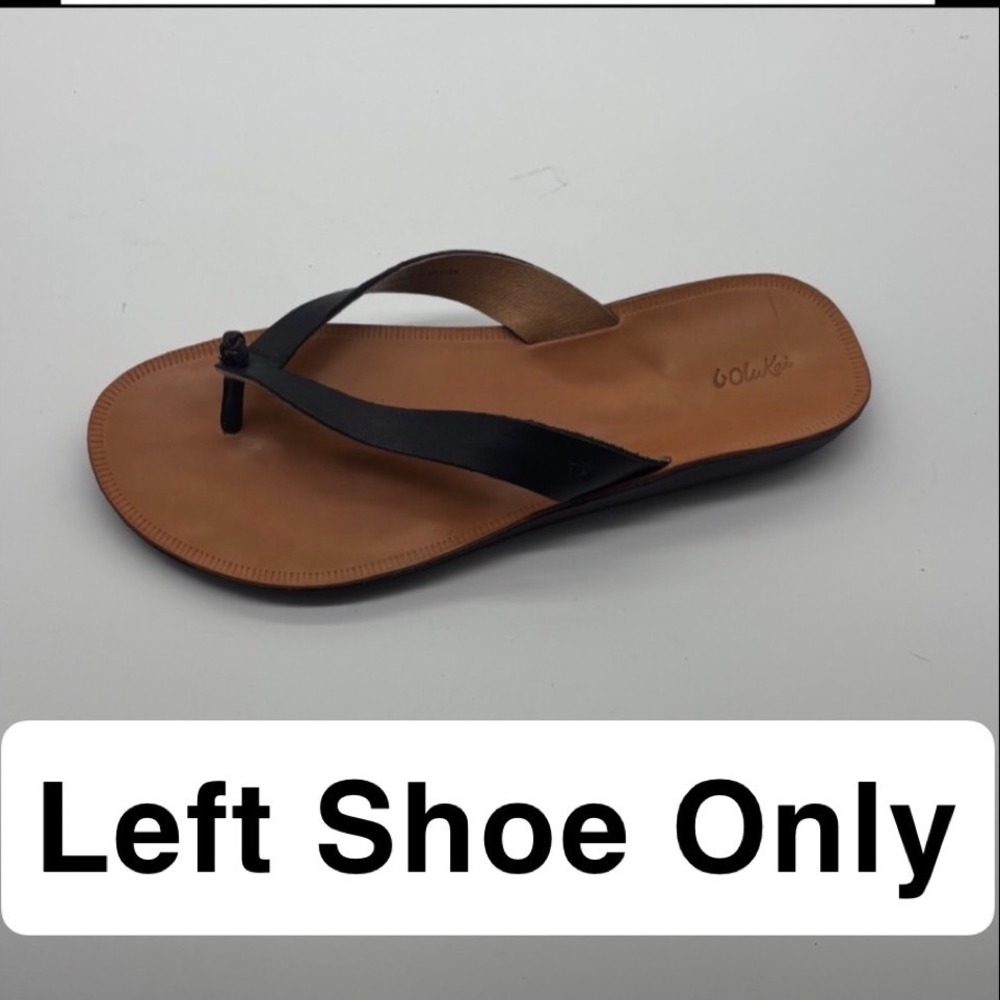OluKai Loea Leather Flip Flop Sandal Black Tan Womens 10 Left shoe Only